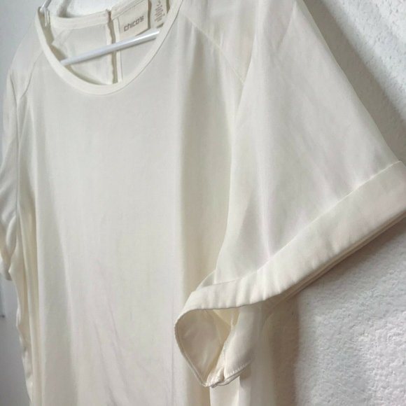 Chicos Round Neck Roll Tab Short Sleeve Blouse 3 - Picture 5 of 7